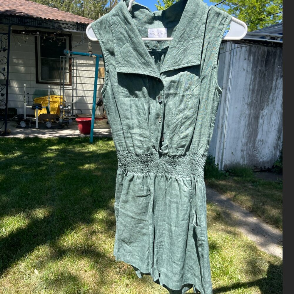 Handmade Linen Romper - Size XS - Sage Green